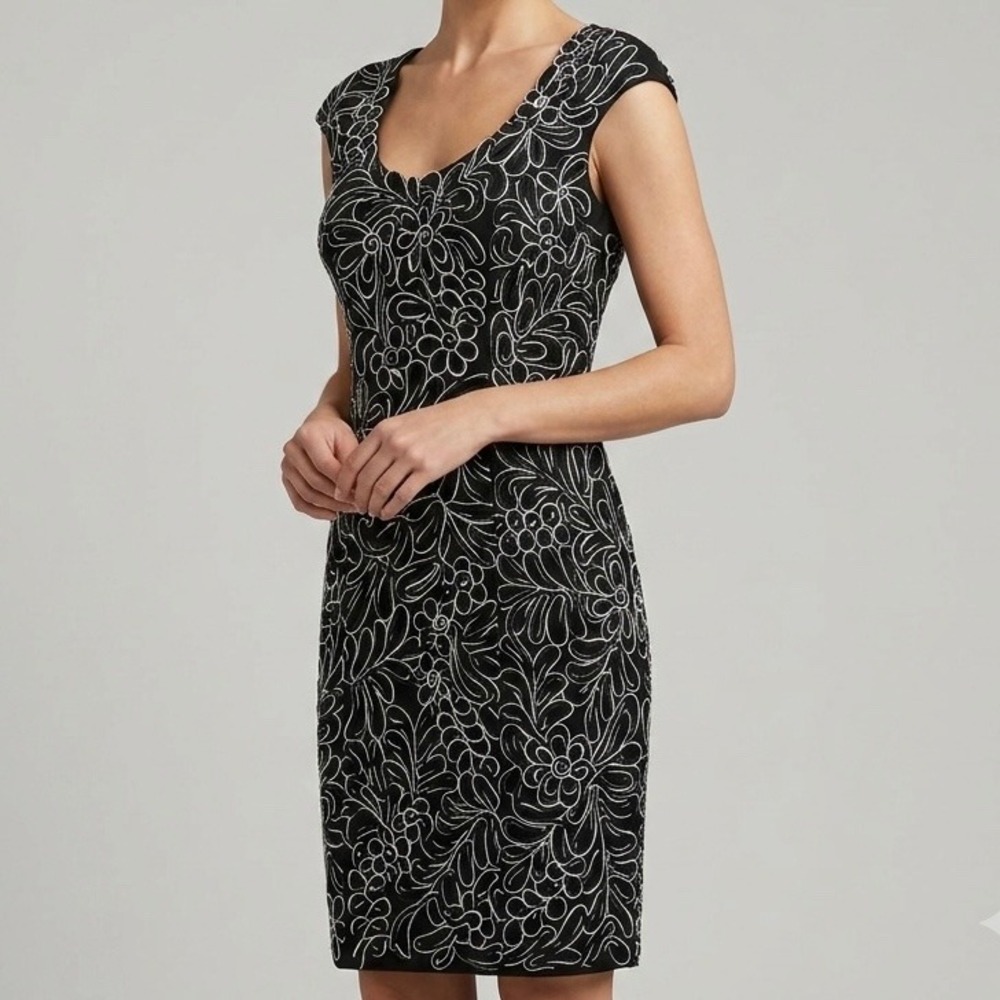 NWT Sue Wong Nocturne Dress 12 Black Floral Soutache Ribbon Embroidered Cocktail